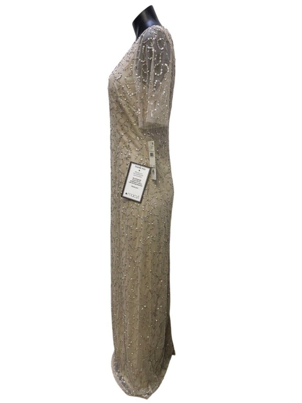 NWT Adrianna Papell Beaded Long Dress With Sleeves Cream Size 8 - Picture 4 of 7